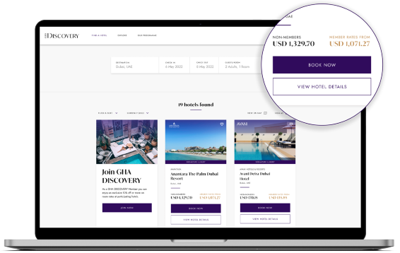 Members get an exclusive 10% discount when booking hotels directly on GHA DISCOVERY website